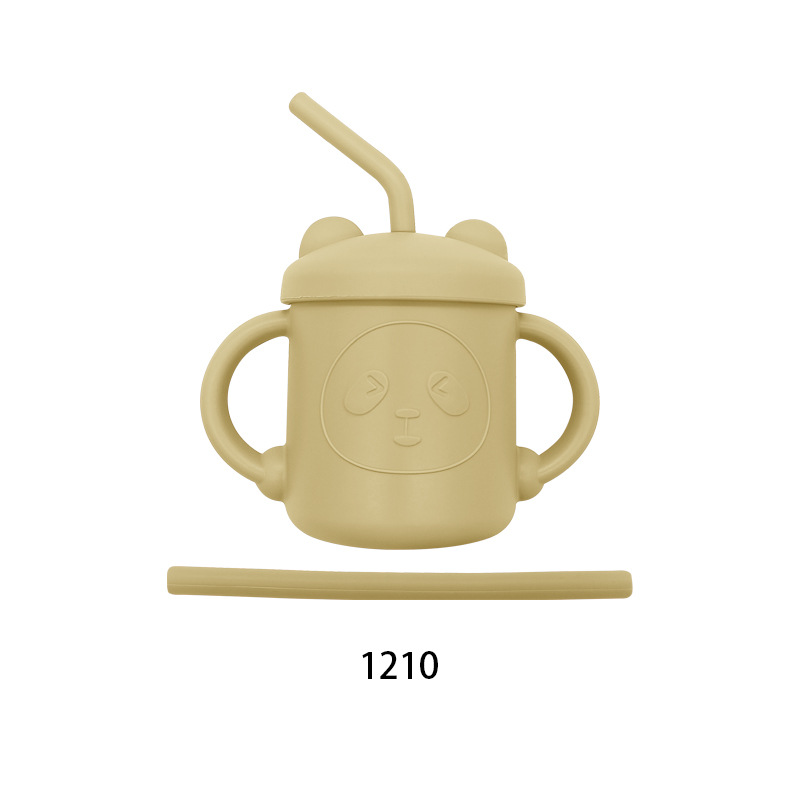 Tazas Sippy al por mayor del silicón del oso de peluche para los niños con las tazas anticaídas del agua del silicón del bebé de la paja