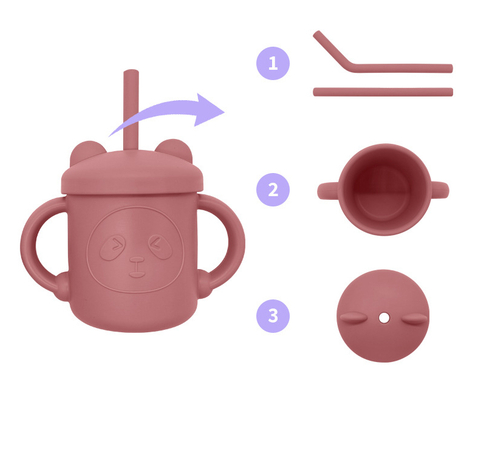 Tazas Sippy al por mayor del silicón del oso de peluche para los niños con las tazas anticaídas del agua del silicón del bebé de la paja