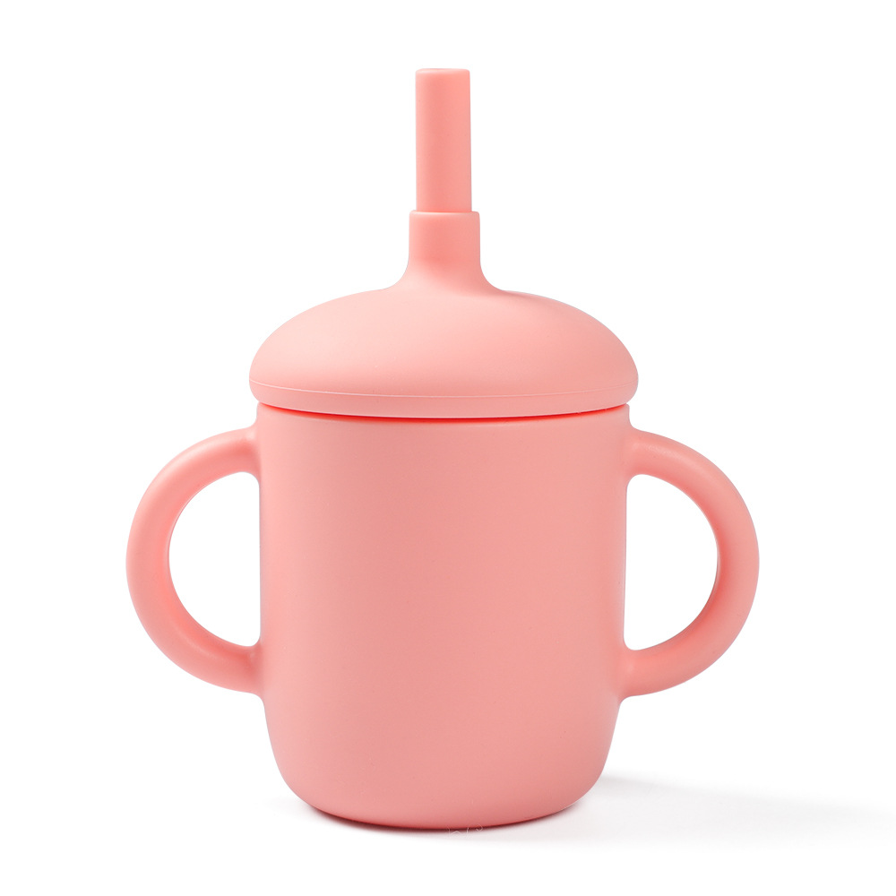 Vaso para sorber o vaso de entrenamiento de silicona 2 en 1 para bebé con tapa de silicona, pajita de silicona y pajita de repuesto