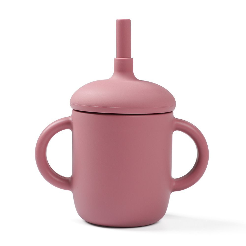 Vaso para sorber o vaso de entrenamiento de silicona 2 en 1 para bebé con tapa de silicona, pajita de silicona y pajita de repuesto