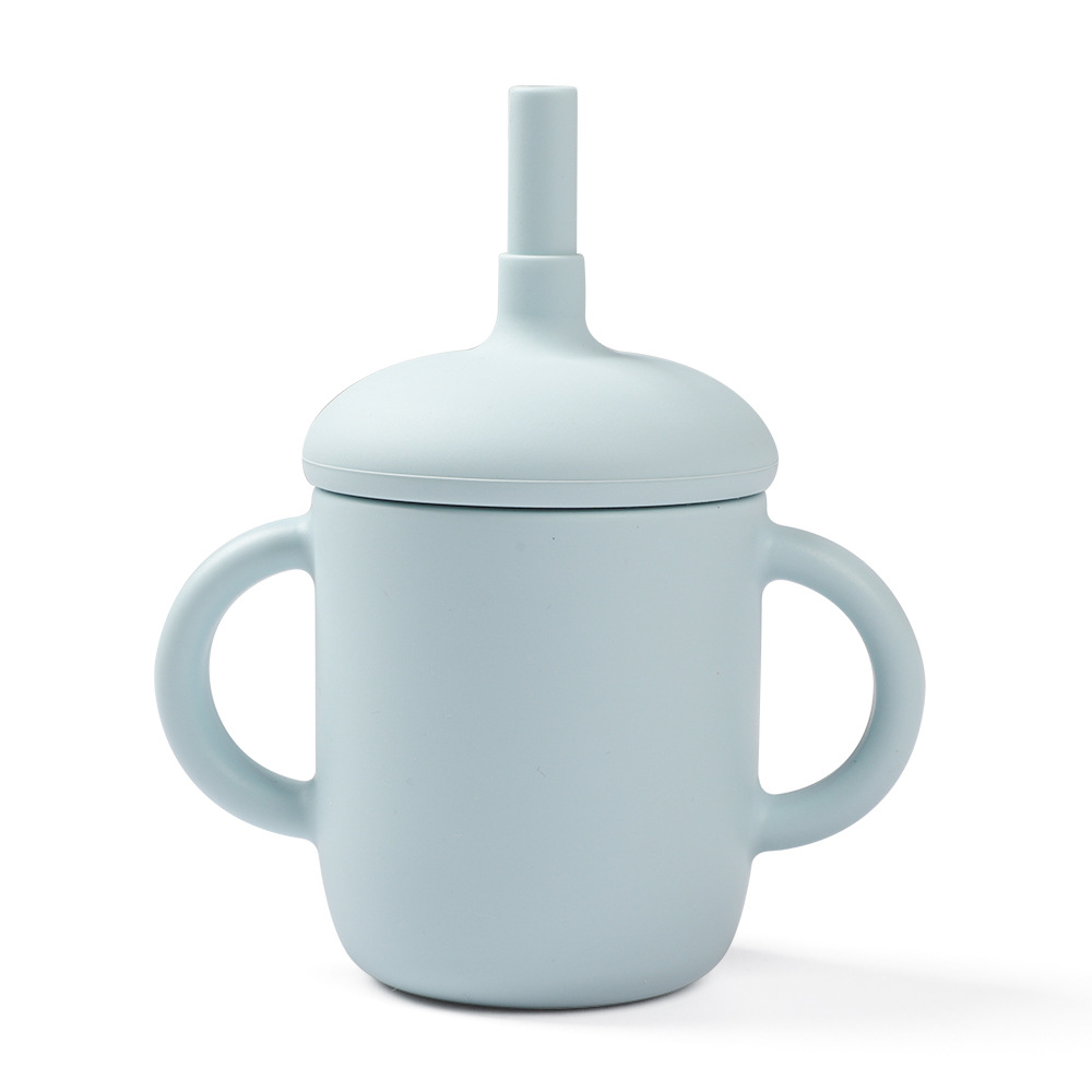 Vaso para sorber o vaso de entrenamiento de silicona 2 en 1 para bebé con tapa de silicona, pajita de silicona y pajita de repuesto