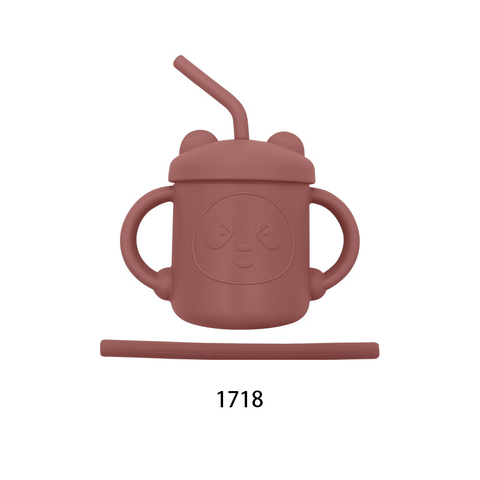 Tazas Sippy al por mayor del silicón del oso de peluche para los niños con las tazas anticaídas del agua del silicón del bebé de la paja