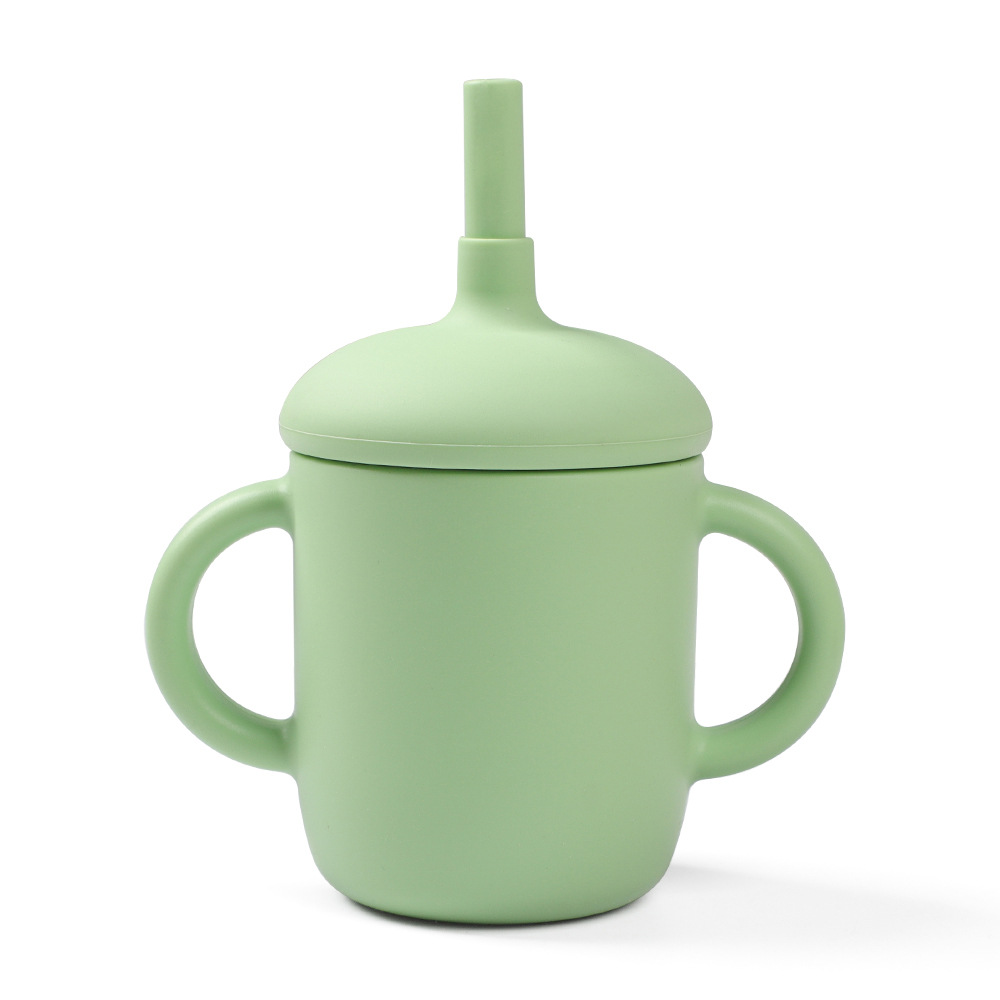 Vaso para sorber o vaso de entrenamiento de silicona 2 en 1 para bebé con tapa de silicona, pajita de silicona y pajita de repuesto