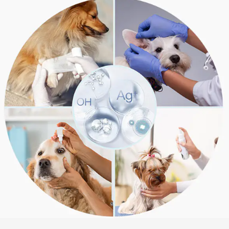 Fabricación de etiqueta privada en aerosol de plata coloidal nano antimicrobiana de grado alimenticio 100PPM para tratamiento de cuidado de la piel de mascotas